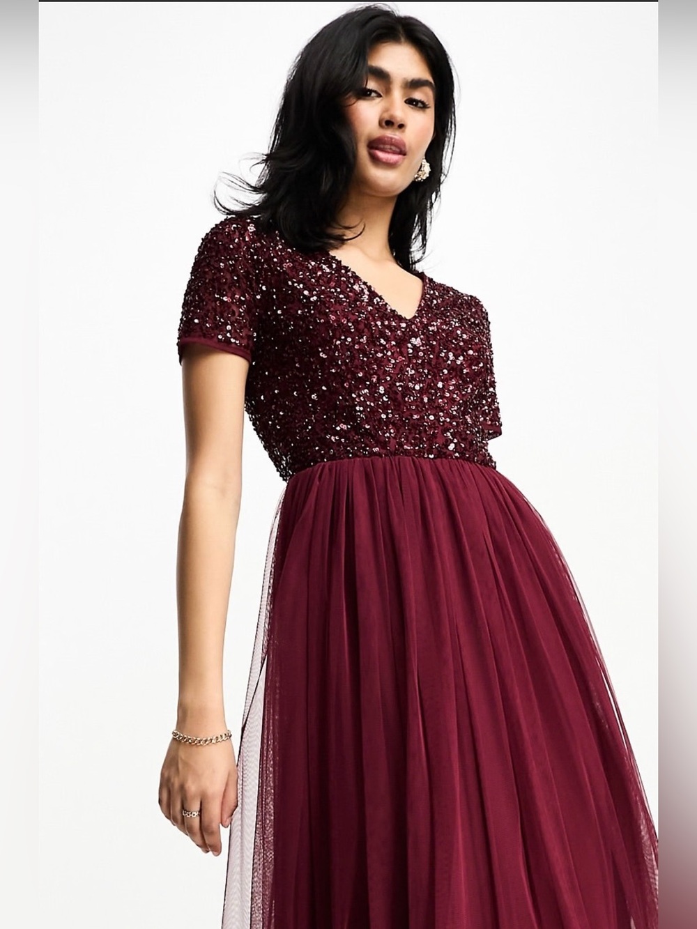 Maya Wine V Neckline Embellished Maxi Dress Size 8 Tall